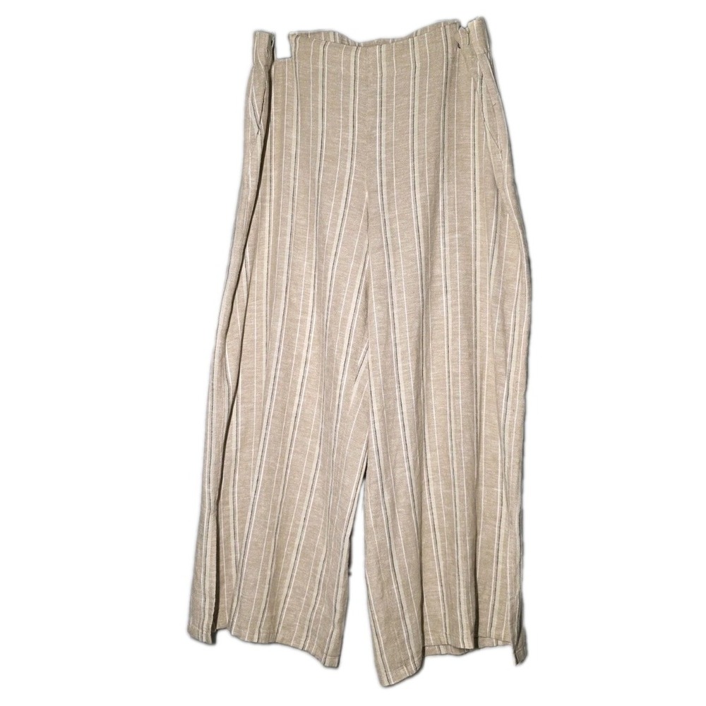 J. Jill Tan Striped Linen Blend Split Hem Wide Leg Pants READ Size 1X Or 2X (37)